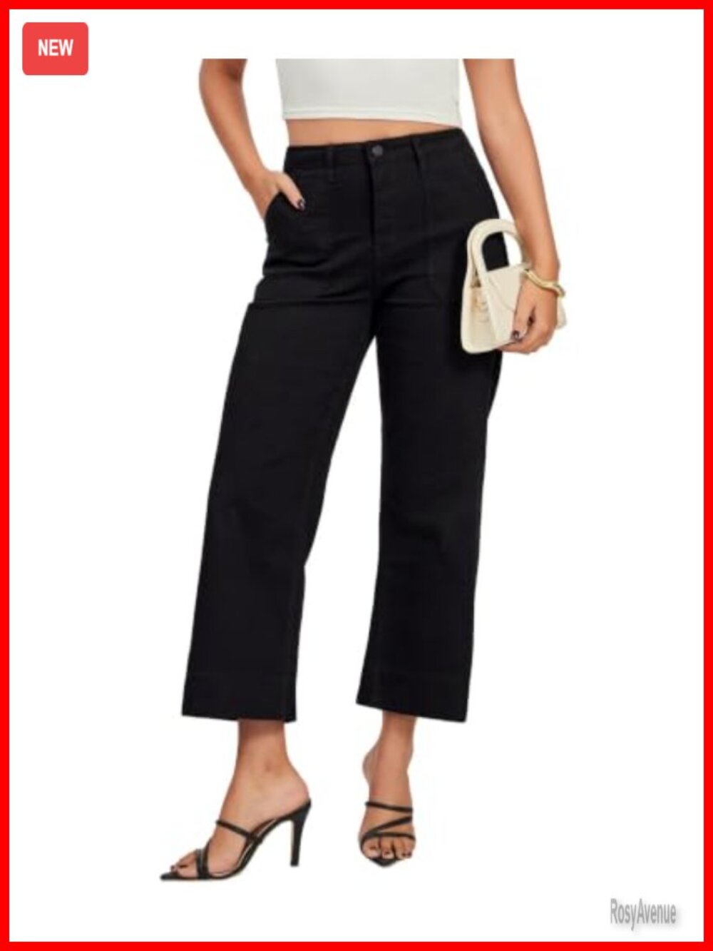 VIPONES High Waisted Wide Leg Cropped Jeans Stretchy Denim Pants with Pockets